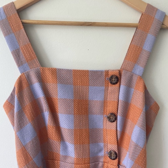 Ann Taylor Orange Purple Gingham Midi Dress Size 6 Office Career Professional - Picture 3 of 10